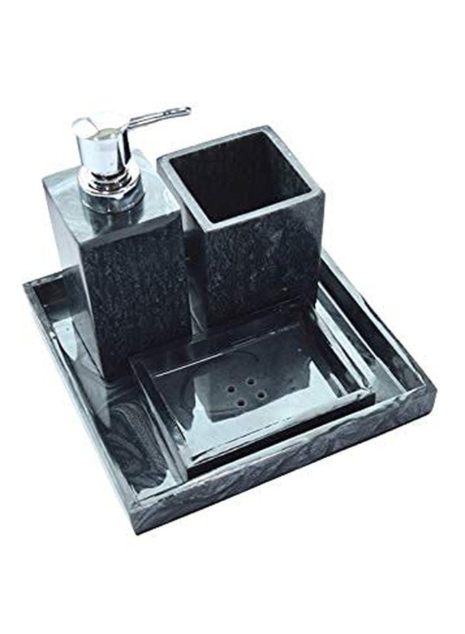 Tranquil Square | Bathroom Accessory Set | Royal Black Premium Design | Set of 4 | Soap Holder, Dispenser, Tumbler and Tray - Image 1